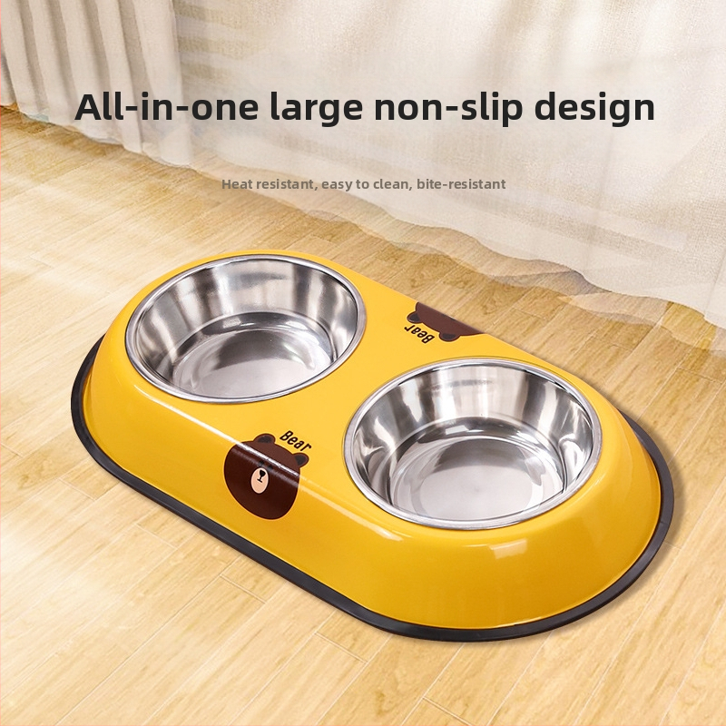 Nerūsējošā tērauda divpusēja bļoda mājdzīvniekiem ar integrētu dizainu, pret apgāšanos, automātiska ēdināšana, Seven Oh