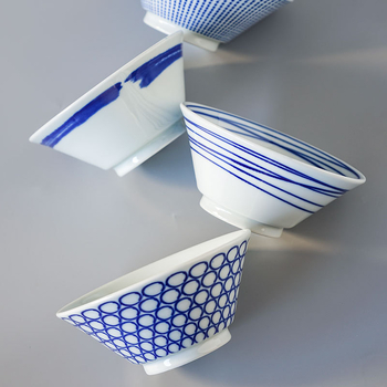 Nishida Muyu ramen dubuo iš porceliano, dryžuotas raštas, japonų stilius, apvali forma, tinkamas mikrobangoms