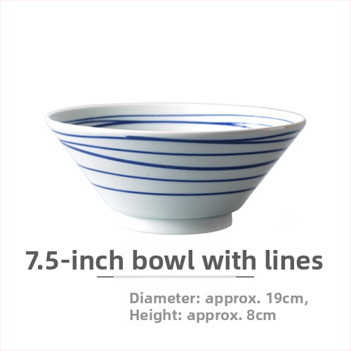 Nishida Muyu ramen dubuo iš porceliano, dryžuotas raštas, japonų stilius, apvali forma, tinkamas mikrobangoms