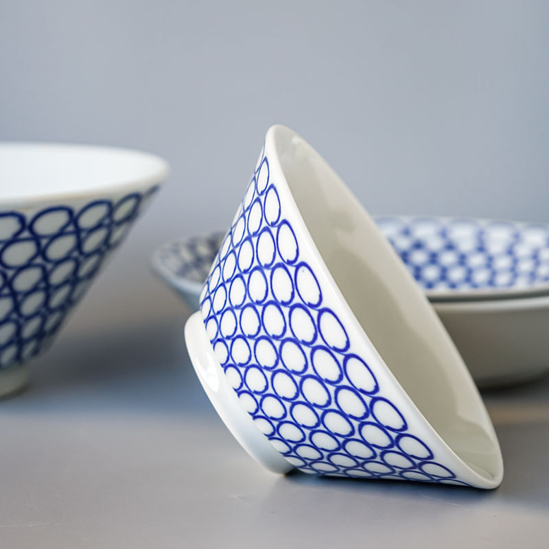 Nishida Muyu ramen dubuo iš porceliano, dryžuotas raštas, japonų stilius, apvali forma, tinkamas mikrobangoms