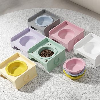 Ανεβασμένο κεραμικό μπολ φαγητού για γάτες με βάση και στήριγμα κατά της ανατροπής