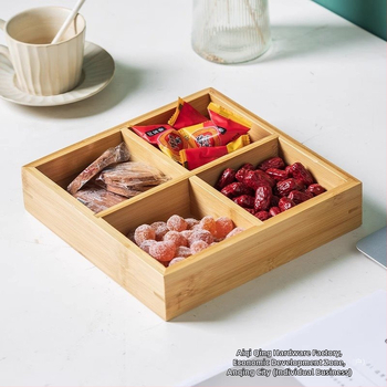 Bambukinis kvadratinis padėklas su devyniais skyreliais, medinė serviravimo plokštė džiovintiems vaisiams ir užkandžiams, kinų stilius