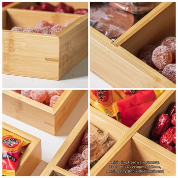 Bambukinis kvadratinis padėklas su devyniais skyreliais, medinė serviravimo plokštė džiovintiems vaisiams ir užkandžiams, kinų stilius