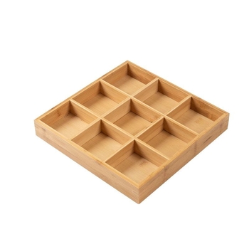 Bambukinis kvadratinis padėklas su devyniais skyreliais, medinė serviravimo plokštė džiovintiems vaisiams ir užkandžiams, kinų stilius
