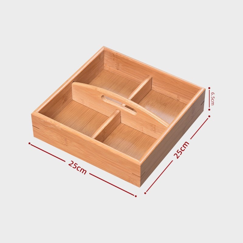 Bambukinis kvadratinis padėklas su devyniais skyreliais, medinė serviravimo plokštė džiovintiems vaisiams ir užkandžiams, kinų stilius