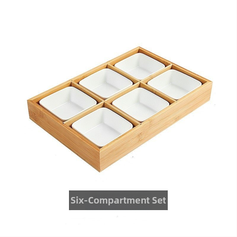 Bambukinis kvadratinis padėklas su devyniais skyreliais, medinė serviravimo plokštė džiovintiems vaisiams ir užkandžiams, kinų stilius
