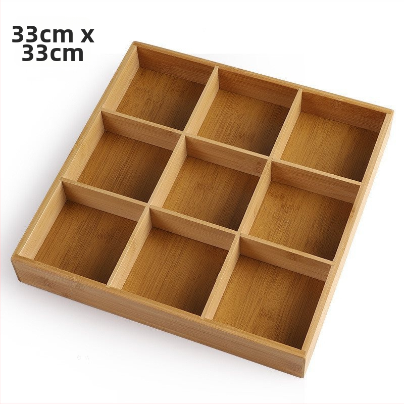 Bambukinis kvadratinis padėklas su devyniais skyreliais, medinė serviravimo plokštė džiovintiems vaisiams ir užkandžiams, kinų stilius