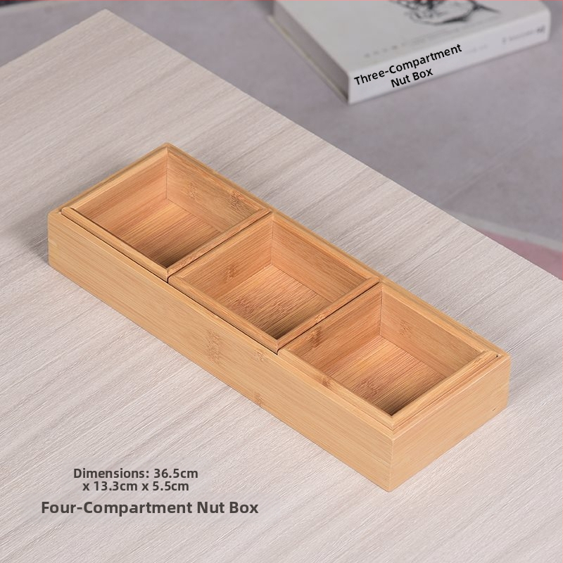 Bambukinis kvadratinis padėklas su devyniais skyreliais, medinė serviravimo plokštė džiovintiems vaisiams ir užkandžiams, kinų stilius