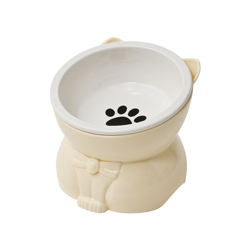 Katės dubuo maistui ir vandeniui – keramika ir plastikas, įstrižas burnos dizainas, aukšta koja, tinkama katėms