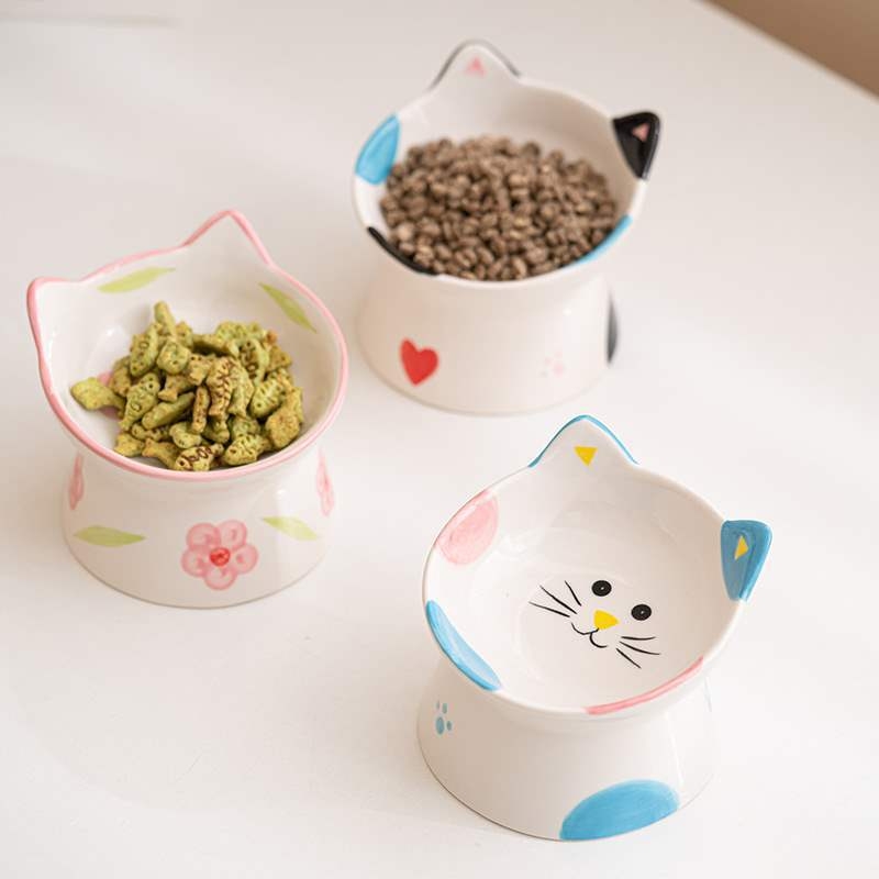 Keraminė kačių dubenėlė su aukšta koja - Prekės ženklas Because of sheng; Kačių maitinimo įrankiai; Tinka katėms; Pakuotė: 100 vnt