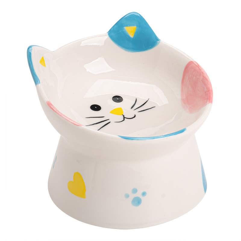 Keraminė kačių dubenėlė su aukšta koja - Prekės ženklas Because of sheng; Kačių maitinimo įrankiai; Tinka katėms; Pakuotė: 100 vnt