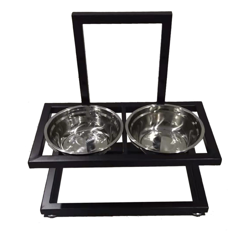 Vasból készült kutya tál tartó, levehető, 1 réteg, modern letisztult stílus, többfunkciós, talajhoz rögzíthető