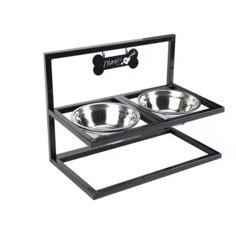 Железен държач за кучешки купи, премахваем, едноетажен, подова стойка, модерен минималистичен стил, лесен монтаж