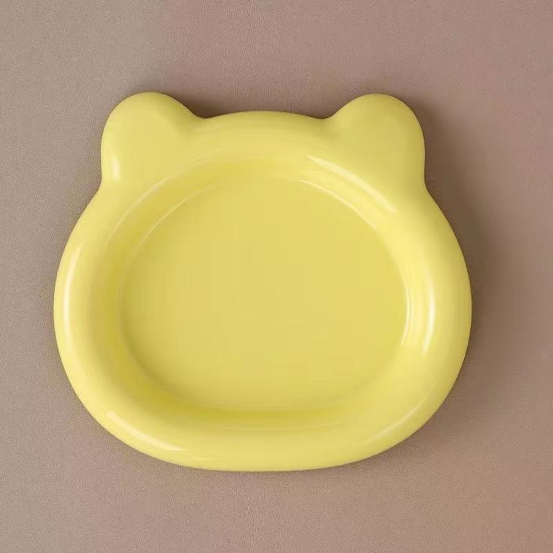 Japonijos stiliaus miela meškiukų lėkštė naminiams gyvūnėliams – plastikinė lėkštė kačiukams ir šunims, vieno gabalo liejimas, paprastas dizainas