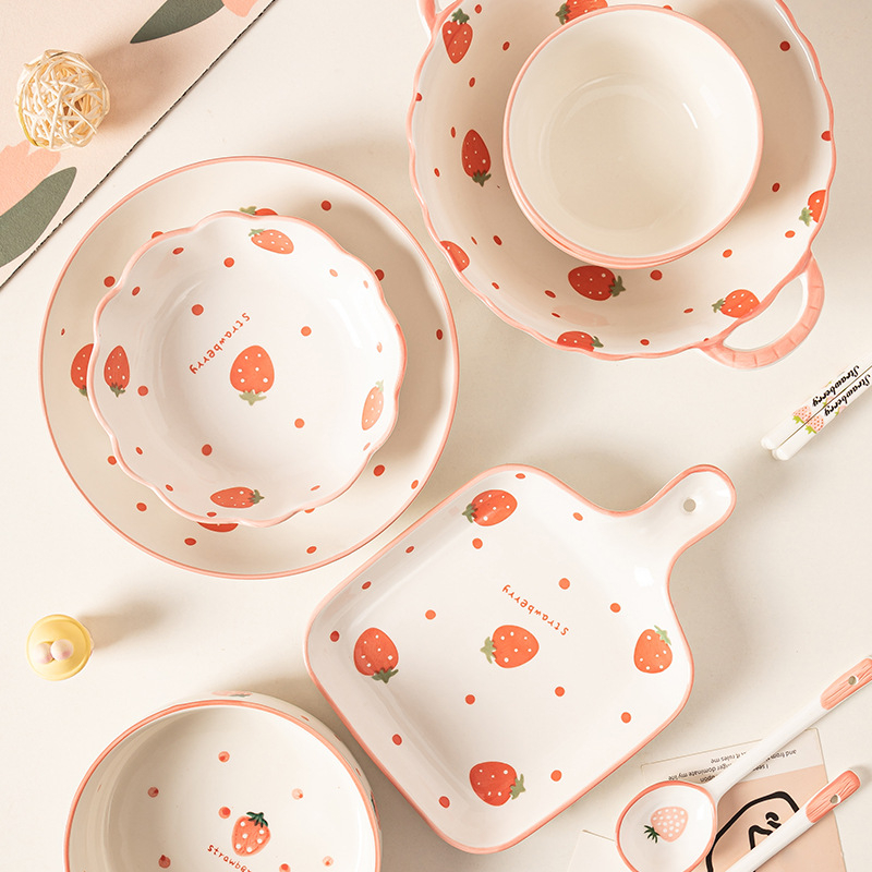 Keraminė vienam žmogui skirta lauanų komplektas — apvalus dubenėlis, lėkštė, lazdelės ir šaukštas, bangų taškų raštas, gaivus stilius, mikrobangų saugu