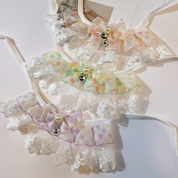 Nėrinių šalikėlis naminiams gyvūnėliams, kačiukams ir šunims, bangų taškų gėlių raštas, poliesteris, princesės vėjo stilius