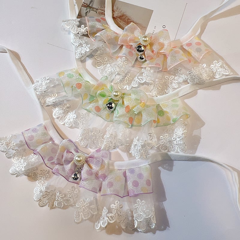 Nėrinių šalikėlis naminiams gyvūnėliams, kačiukams ir šunims, bangų taškų gėlių raštas, poliesteris, princesės vėjo stilius