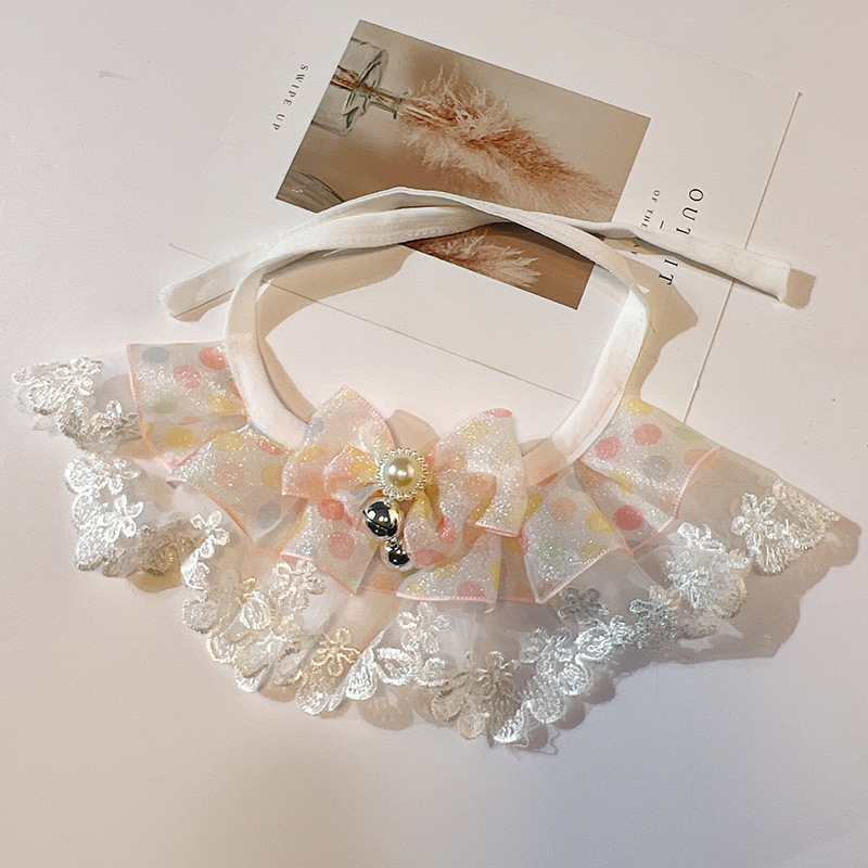 Nėrinių šalikėlis naminiams gyvūnėliams, kačiukams ir šunims, bangų taškų gėlių raštas, poliesteris, princesės vėjo stilius