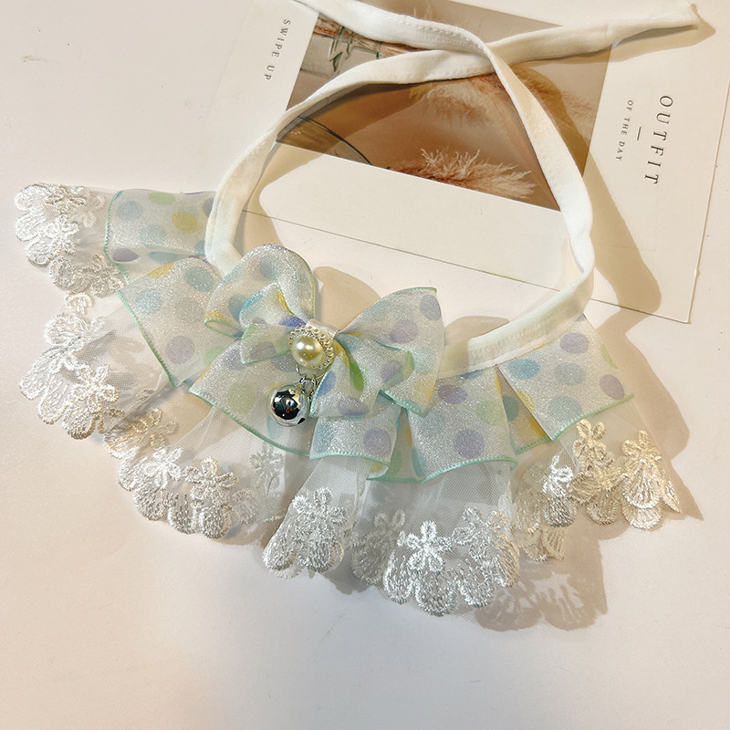 Nėrinių šalikėlis naminiams gyvūnėliams, kačiukams ir šunims, bangų taškų gėlių raštas, poliesteris, princesės vėjo stilius