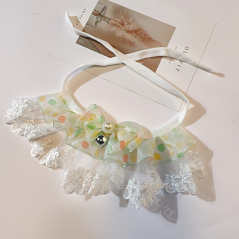 Nėrinių šalikėlis naminiams gyvūnėliams, kačiukams ir šunims, bangų taškų gėlių raštas, poliesteris, princesės vėjo stilius