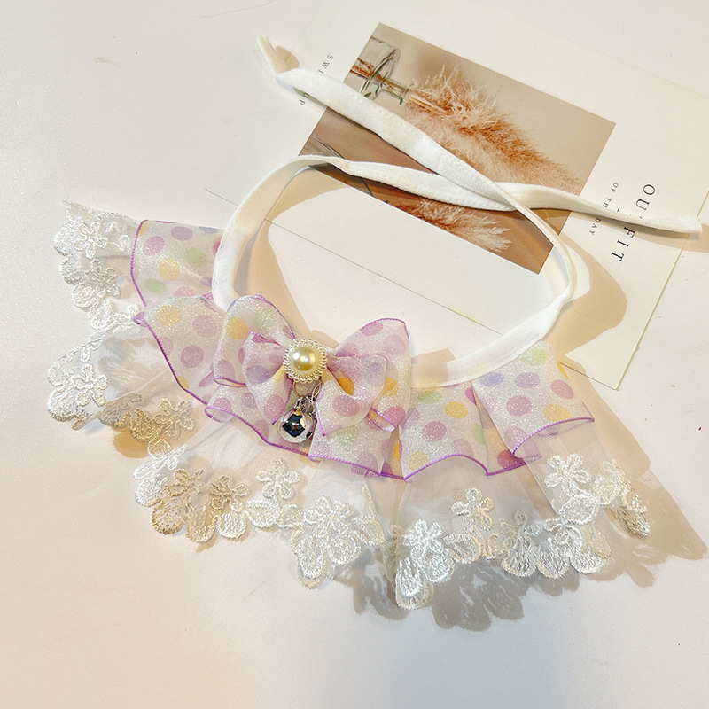 Nėrinių šalikėlis naminiams gyvūnėliams, kačiukams ir šunims, bangų taškų gėlių raštas, poliesteris, princesės vėjo stilius