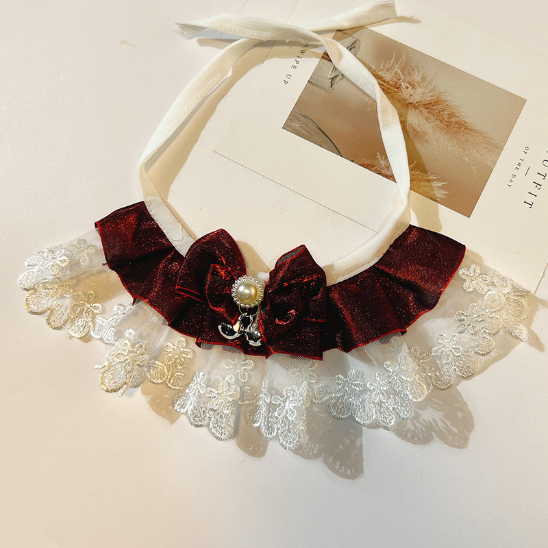 Nėrinių šalikėlis naminiams gyvūnėliams, kačiukams ir šunims, bangų taškų gėlių raštas, poliesteris, princesės vėjo stilius