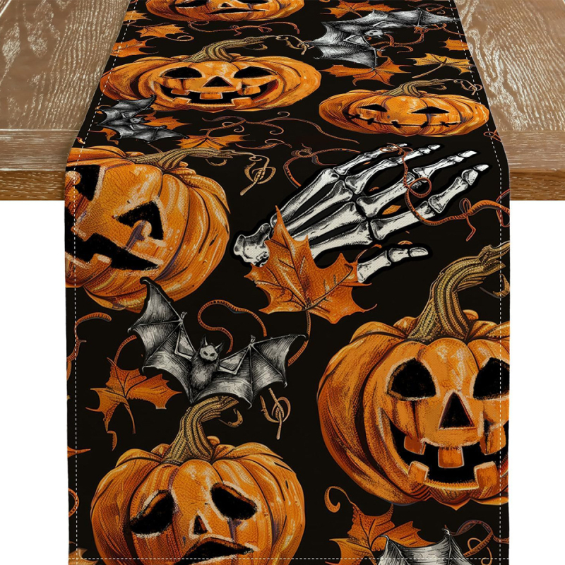 Stalo vėliava, Helovyno moliūgo kaukolės serija, 100% lino audinys, pritaikomas apdorojimas, namų dekoras