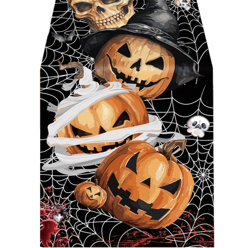 Stalo vėliava, Helovyno moliūgo kaukolės serija, 100% lino audinys, pritaikomas apdorojimas, namų dekoras