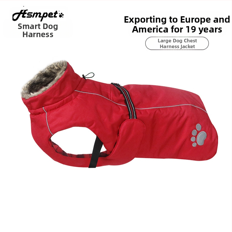 Asmpet bavlnený psí kabát s integrovaným postrojom — oblečenie pre domáce zvieratá, zimné teplo