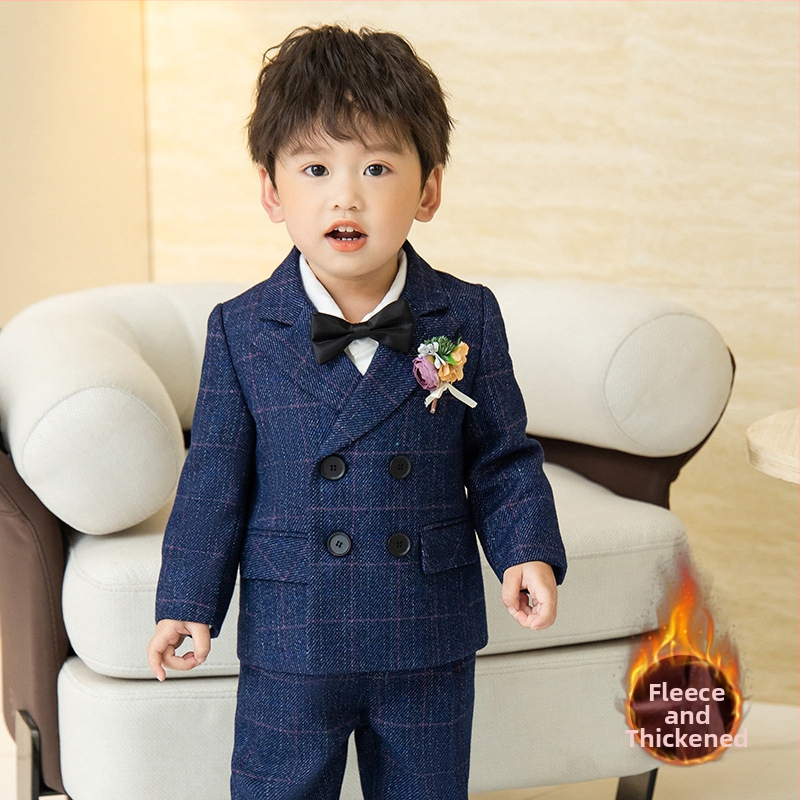 Детски костюм от две части в есенен британски стил с решетъчен модел, за 1–3 години, V-образно деколте, дълги ръкави, двойно закопчаване