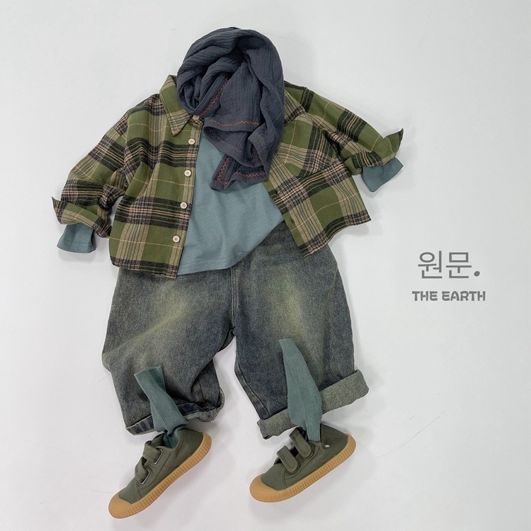 Laste särk, Korea stiilis, ruuduline muster, tasku, pikkade varrukatega, 3–8-aastased lapsed.