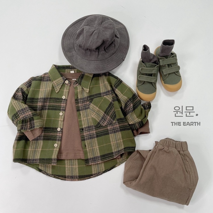 Laste särk, Korea stiilis, ruuduline muster, tasku, pikkade varrukatega, 3–8-aastased lapsed.