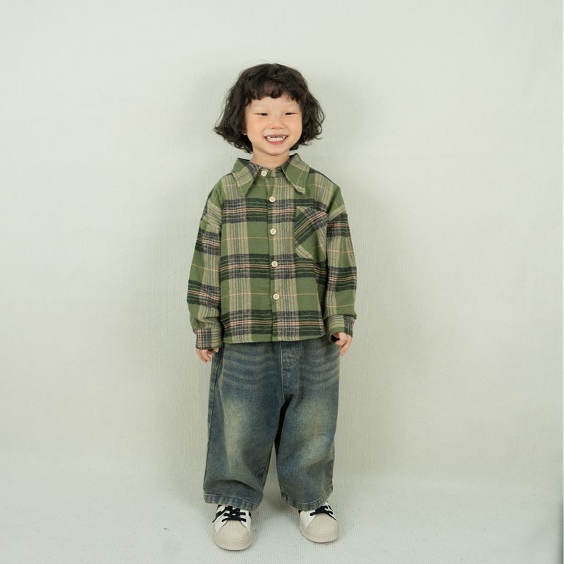 Laste särk, Korea stiilis, ruuduline muster, tasku, pikkade varrukatega, 3–8-aastased lapsed.