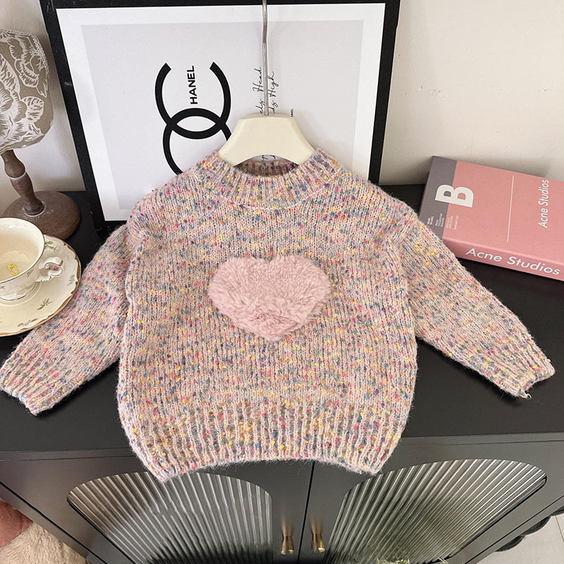 Dječji set za djevojčice u korejskom stilu: pleteni pulover i hlače s flis podstavom, 90% pamuka, za uzrast 3–8 godina, zima i jesen