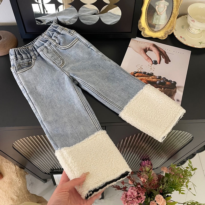 Dječji set za djevojčice u korejskom stilu: pleteni pulover i hlače s flis podstavom, 90% pamuka, za uzrast 3–8 godina, zima i jesen