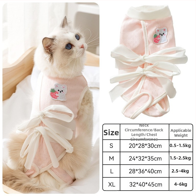 Дрехи за домашни любимци – антиоблизващ стерилизационен костюм за котки, тънък плат, стил свободно време