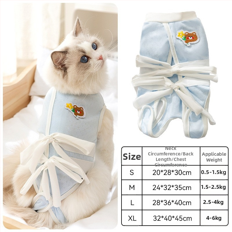 Дрехи за домашни любимци – антиоблизващ стерилизационен костюм за котки, тънък плат, стил свободно време