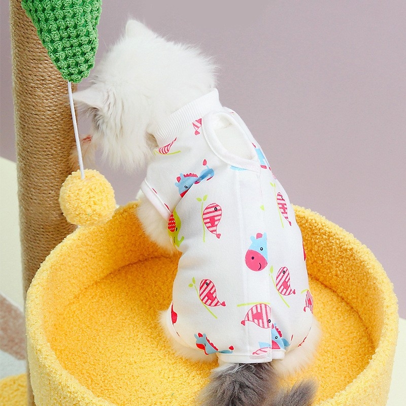 Дрехи за домашни любимци – антиоблизващ стерилизационен костюм за котки, тънък плат, стил свободно време