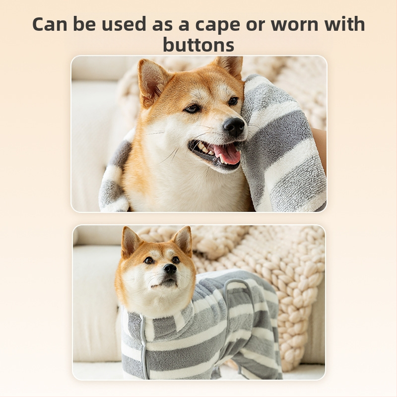 Кучешки халат за баня с пълен обхват – абсорбираща и бързосъхнеща кърпа от корал флийс, 150D прежда, персонализация налична
