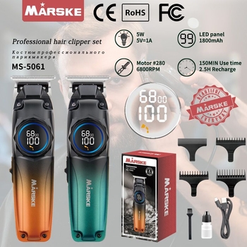 Plaukų kirpimo mašinėlė, įkraunama, su šepetėlių varikliu, nerūdijančio plieno ašmenimis, įmontuota baterija 1200–2000 mAh, veikimo laikas 1–3 valandos