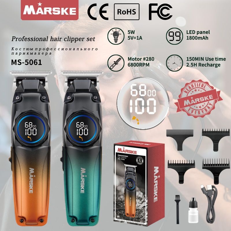 Plaukų kirpimo mašinėlė, įkraunama, su šepetėlių varikliu, nerūdijančio plieno ašmenimis, įmontuota baterija 1200–2000 mAh, veikimo laikas 1–3 valandos