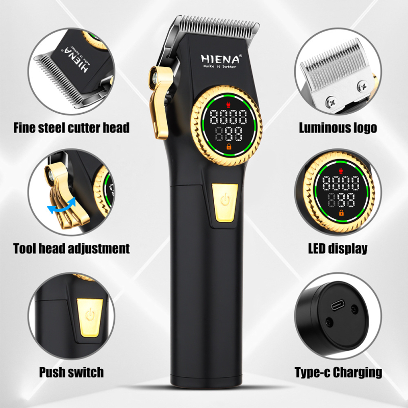 Profesionalus įkraunamas plaukų kirpimo prietaisas su brushless motoru, nerūdijančio plieno peilių galvutė, įmontuota 1200–2000 mAh baterija, veikimo laikas 1–3 valandos