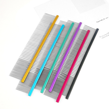 Tanizaki Гребен за домашни любимци, неръждаема стомана, широк дръжка, премахва излишната козина