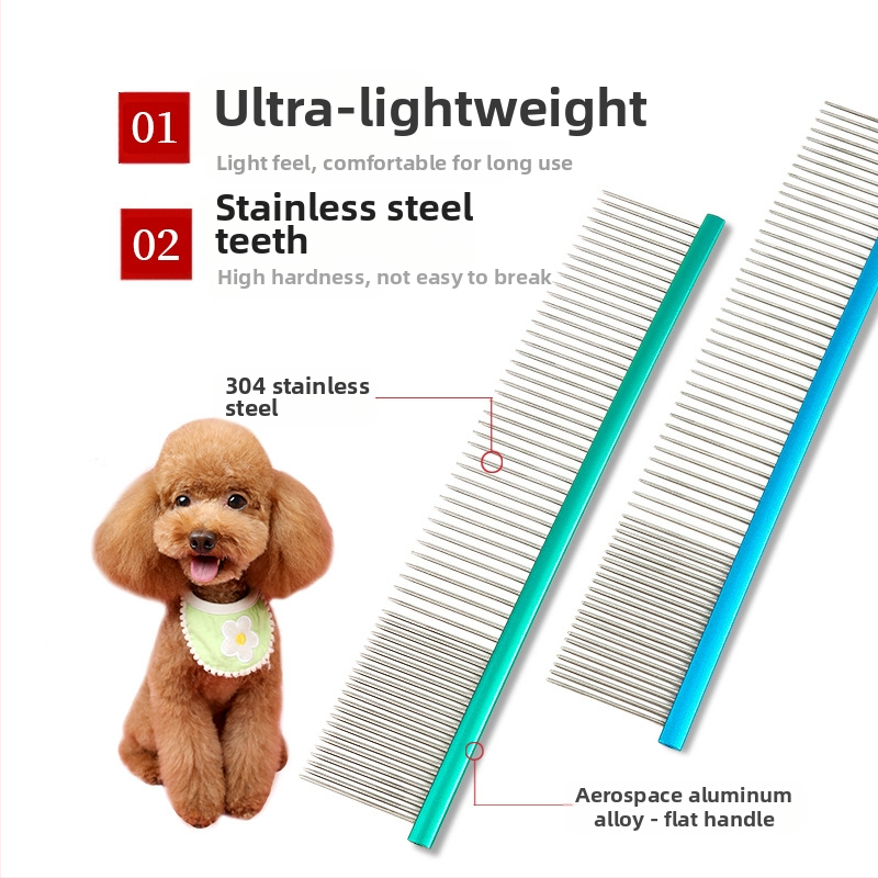 Tanizaki Гребен за домашни любимци, неръждаема стомана, широк дръжка, премахва излишната козина