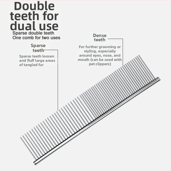 Senwei метален гребен за дългокосмести домашни любимци, със гъст дву-зъбен дизайн за разплитане и премахване на косми, подходящ за кучета и котки