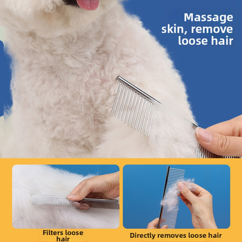 Senwei метален гребен за дългокосмести домашни любимци, със гъст дву-зъбен дизайн за разплитане и премахване на косми, подходящ за кучета и котки
