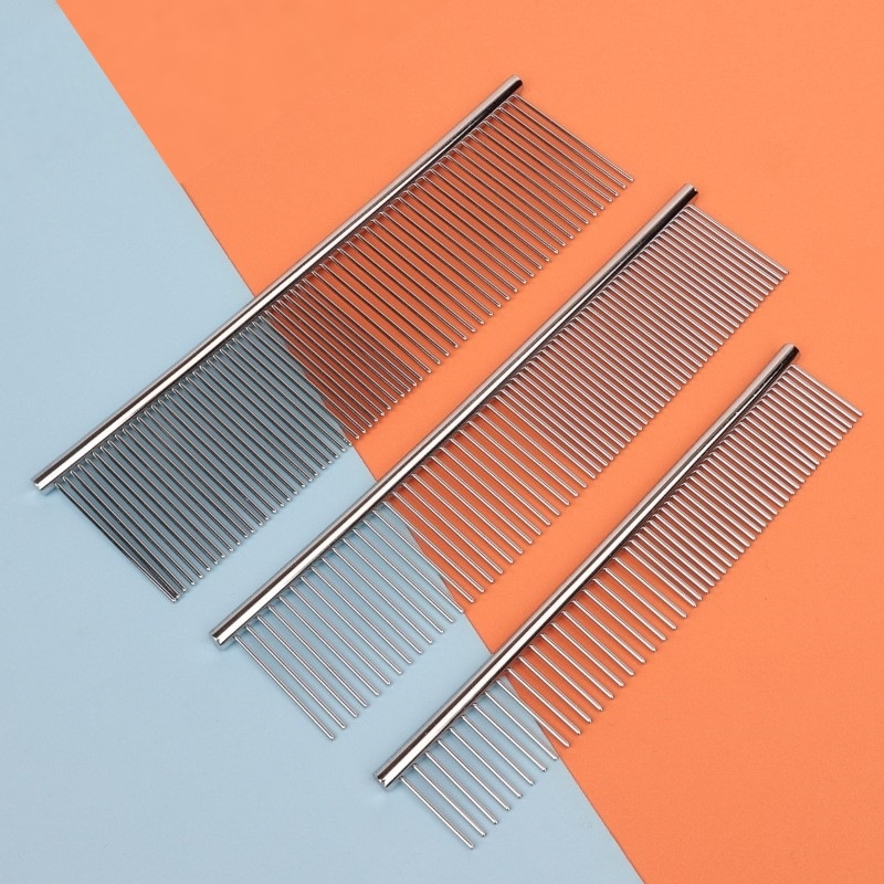 Senwei метален гребен за дългокосмести домашни любимци, със гъст дву-зъбен дизайн за разплитане и премахване на косми, подходящ за кучета и котки