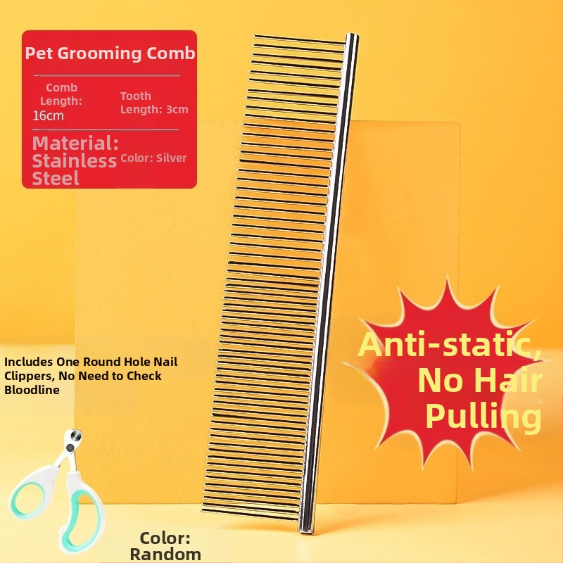 Senwei метален гребен за дългокосмести домашни любимци, със гъст дву-зъбен дизайн за разплитане и премахване на косми, подходящ за кучета и котки