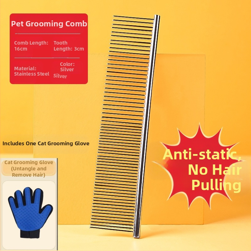 Senwei метален гребен за дългокосмести домашни любимци, със гъст дву-зъбен дизайн за разплитане и премахване на косми, подходящ за кучета и котки
