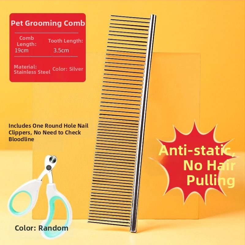 Senwei метален гребен за дългокосмести домашни любимци, със гъст дву-зъбен дизайн за разплитане и премахване на косми, подходящ за кучета и котки